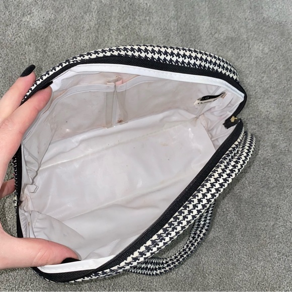 VTG Christian Dior Houndstooth Large Zip Top Handle Carry All Travel Makeup Bag - Picture 12 of 14